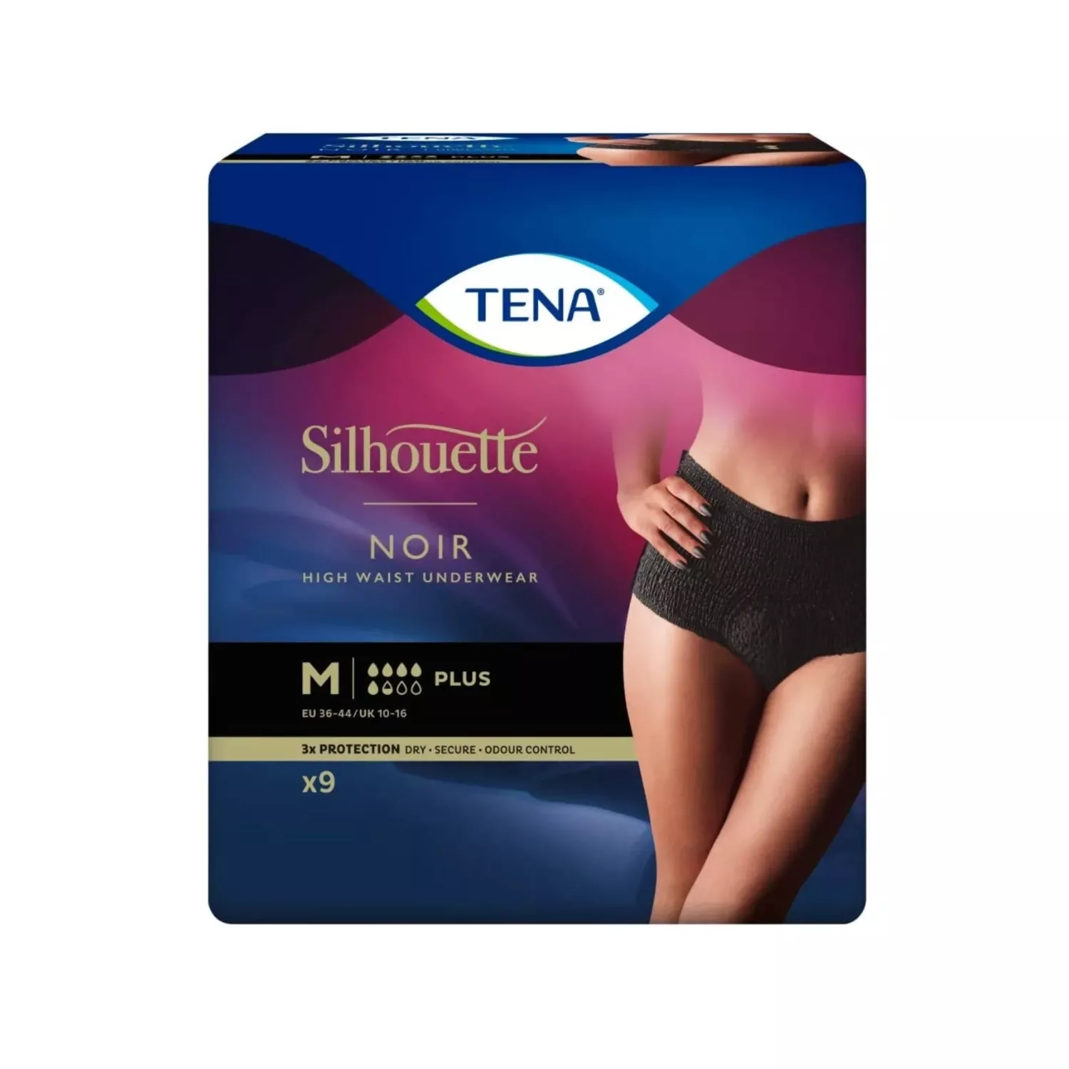 Tena Silhouette High Waist Underwear Plus Black Medium -Pack of 9