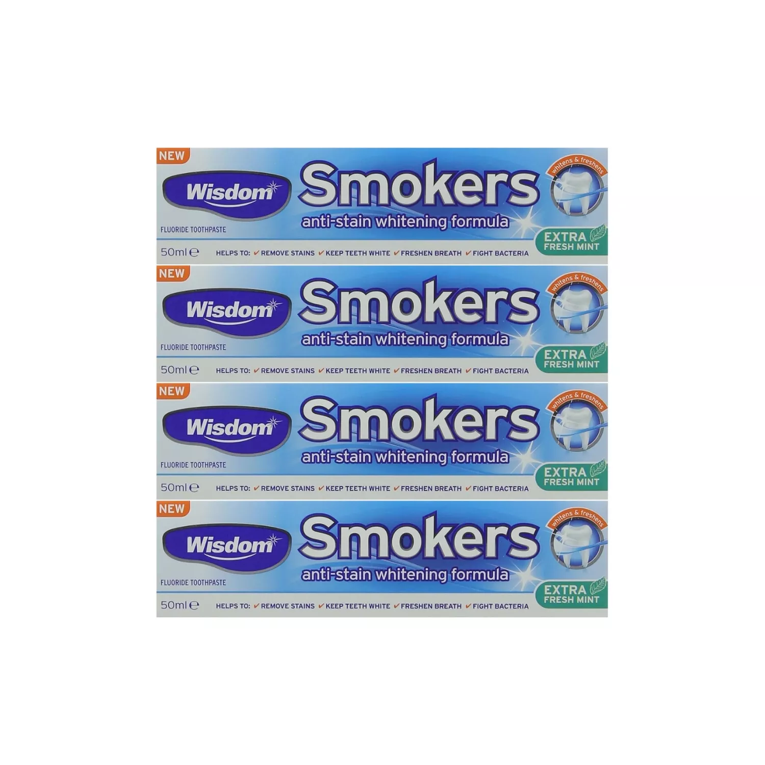 Wisdom Smokers Anti-Stain Whitening Toothpaste 50ml x 4 Pack