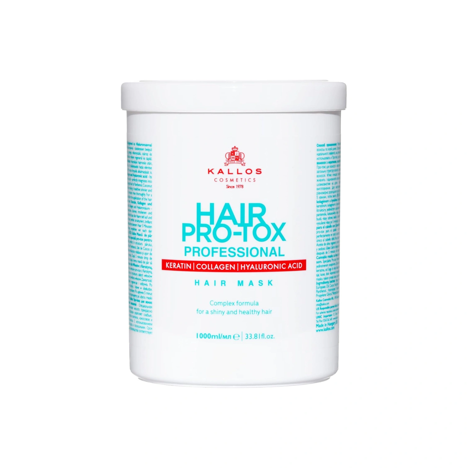 Kallos Hair ProTox Mask with Keratin Collagen Hyaluronic Acid 1L