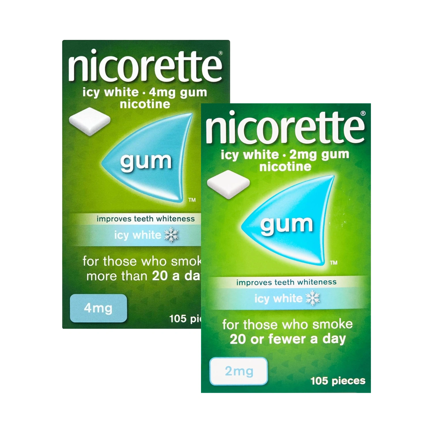 Nicorette Icy White Gum 2mg & 4mg Nicotine 105 Pieces