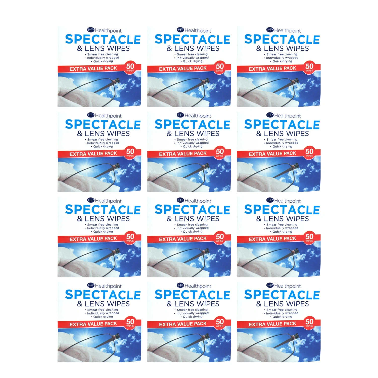 12x Healthpoint Spectacle and Lens Cleaning Wipes 50 Count