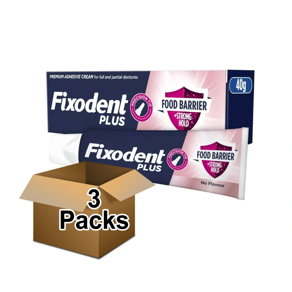 Fixodent Plus Food Barrier Denture Adhesive, 40g (Pack of 3)