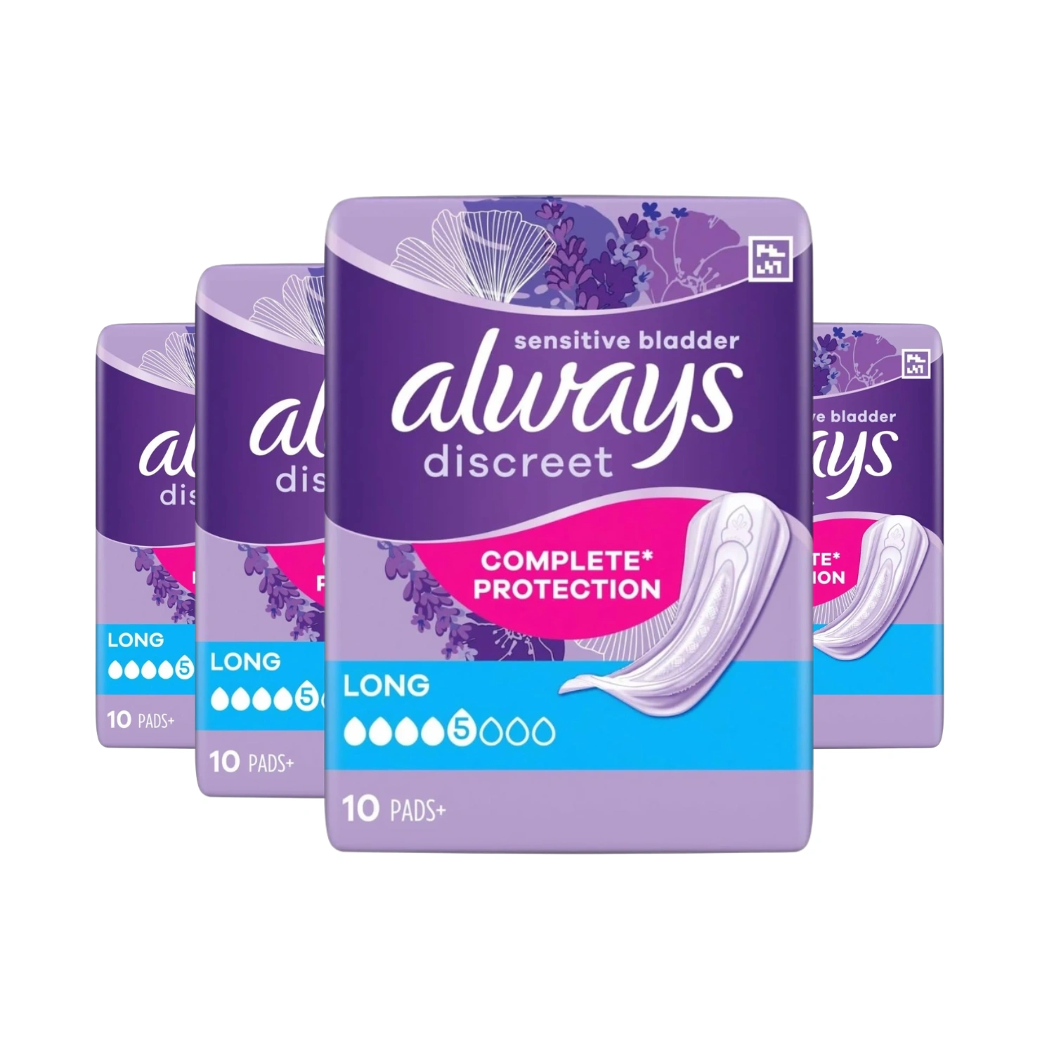 Always Discreet Long Incontinence Pads Sensitive Bladder 10 count - Pack of 4