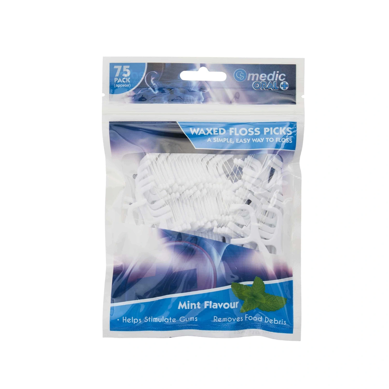 CS Medic Oral Waxed Floss Picks Mint Flavour 75 Pack